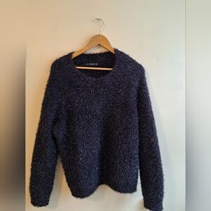 Mango Dark Navy Eyelash Crew Sweater